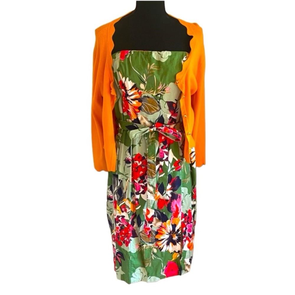 New York & Company Floral Strapless Dress Cardigan 2 Piece Set